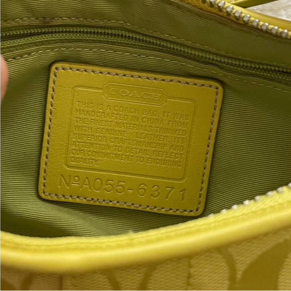 Coach Yellow Green Signature Jacquard Shoulder Bag with Leather Trim - Picture 7 of 8